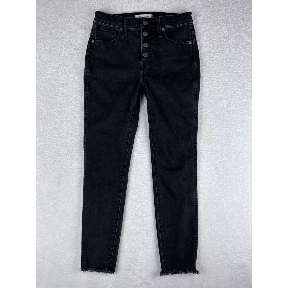 Madewell Jeans Women's 26P High Rise Skinny Black Button Fly Raw Hem